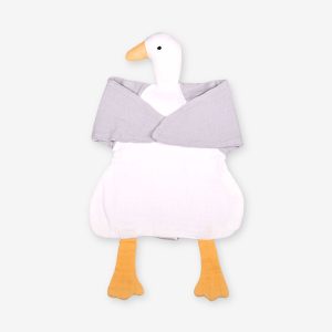 Schnuffeltuch für Babys – Bio-Musselin Ente in Weißgrau