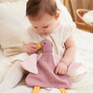 Schnuffeltuch für Babys – Bio-Musselin Ente in Altrosa