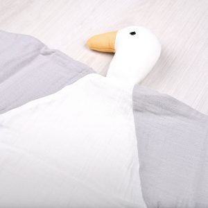 Schnuffeltuch für Babys – Bio-Musselin Ente in Weißgrau
