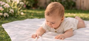 Musselin Babydecke aus Bio Baumwolle im Babyalltag