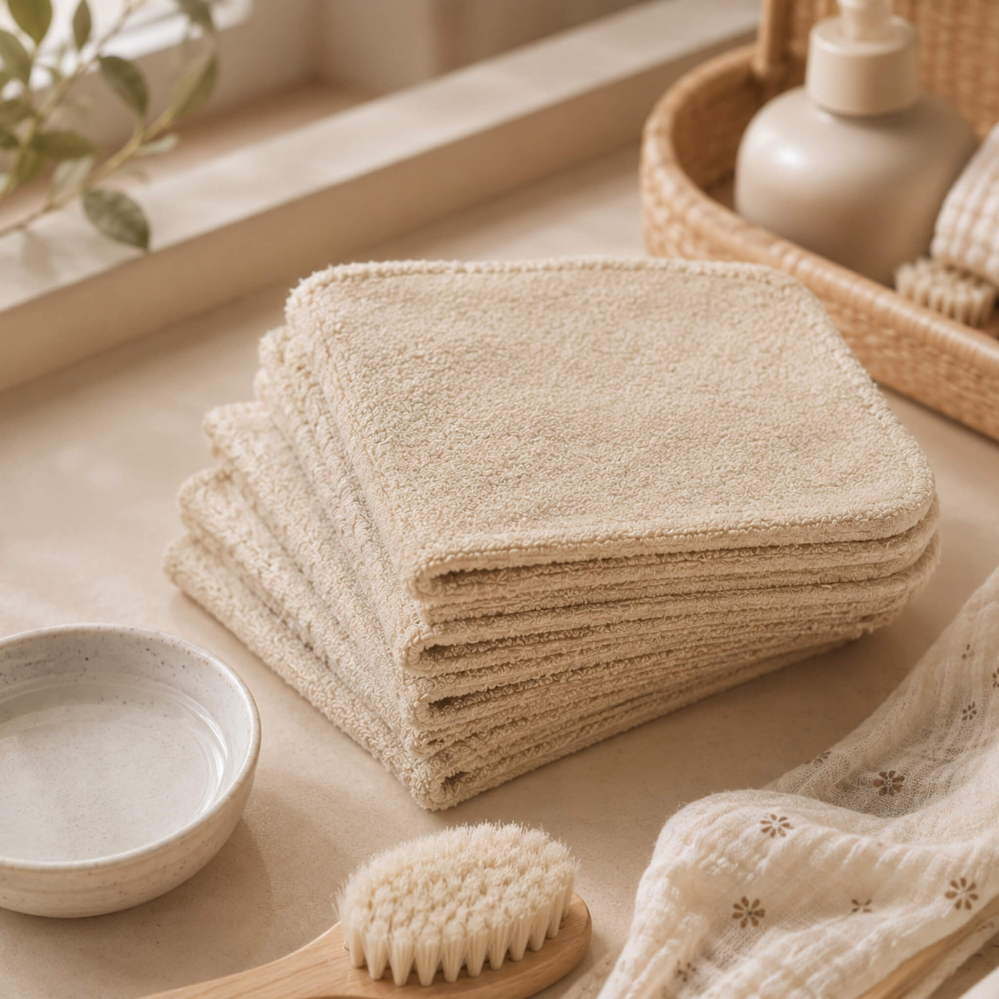 Baby Waschlappen aus Bio-Baumwollfrottee - 5er-Set – Sandbeige