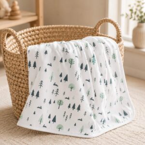 Leichte Babydecke aus Bio-Baumwolle – Waldmuster, 70 × 80 cm