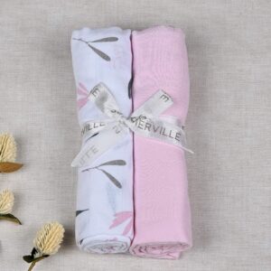 Musselintuch 2er-Pack aus Bio-Baumwolle – Blüte & Rosa