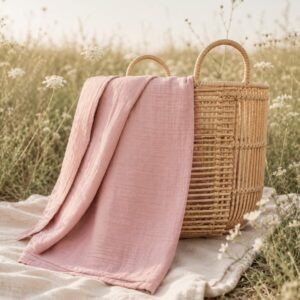 Babydecke aus Bio-Musselin – Hellmauve