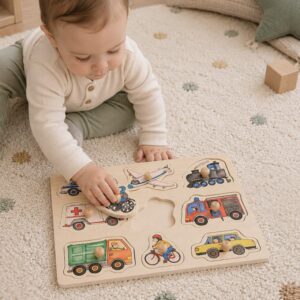 Kinderspielzeug ab 1 Jahr – Holzpuzzle Fahrzeuge