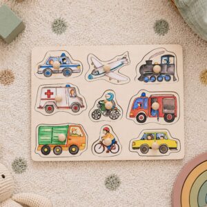Kinderspielzeug ab 1 Jahr – Holzpuzzle Fahrzeuge